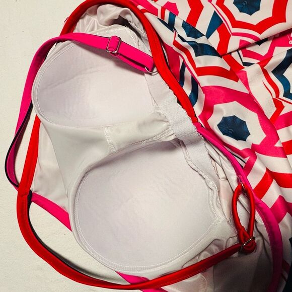 Lands’ End beach umbrella print tankini top red blue ink white size 22W - Picture 6 of 8